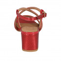 Sandalia para mujer en charol y piel imprimida roja tacon 5 - Tallas disponibles:  42, 43, 44, 45