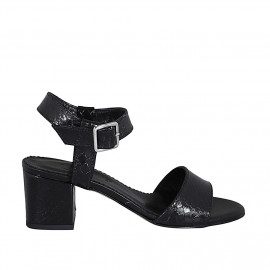 Sandale pour femmes en cuir verni imprimé noir avec courroie talon 5 - Pointures disponibles: 31, 33, 42, 43, 44, 45