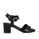 Woman's sandal in black laminated patent leather with strap heel 5 - Available sizes:  31, 33, 34, 42, 43, 44, 45