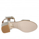 Woman's sandal in platinum printed laminated patent leather with strap heel 5 - Available sizes:  33, 42, 43, 44, 45, 46