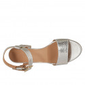 Woman's sandal in platinum printed laminated patent leather with strap heel 5 - Available sizes:  33, 42, 43, 44, 45, 46