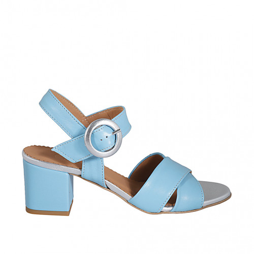 Sandalia para mujer con cinturon en piel azul claro tacon 5 - Tallas disponibles:  31, 33, 43, 44, 45, 46