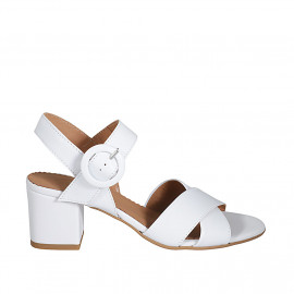 Sandalia con cinturon para mujer en piel blanca tacon 5 - Tallas disponibles:  44