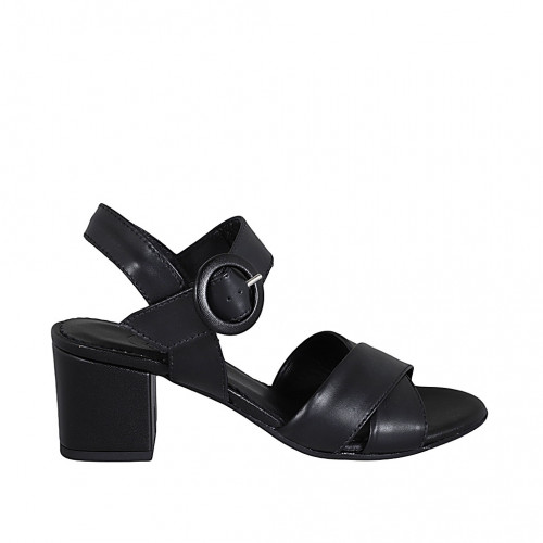 Sandalia para mujer en piel de color negro con cinturon tacon 5 - Tallas disponibles:  31, 33, 42, 43, 44, 46