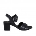 Sandale pour femmes en cuir de couleur noir avec courroie talon 5 - Pointures disponibles:  31, 33, 42, 43, 44, 46