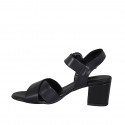Woman's sandal in black-colored leather with strap heel 5 - Available sizes:  31, 33, 42, 43, 44, 46