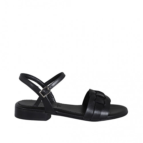 Sandalo da donna in pelle e pelle stampata nera con cinturino tacco 2 - Misure disponibili: 42, 44, 45