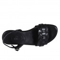 Sandalia para mujer en piel y piel imprimida negra con cinturon tacon 2 - Tallas disponibles:  42, 44, 45