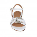 Woman's sandal in white leather and platinum printed leather with strap heel 2 - Available sizes:  44