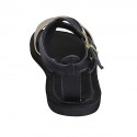 Sandale pour femmes avec courroie croisé en cuir noir et lamé platine talon 1 - Pointures disponibles:  32, 33, 34, 42, 43, 44, 46