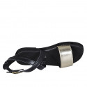 Woman's sandal with crossed strap in black and platinum laminated leather heel 1 - Available sizes:  32, 33, 34, 42, 43, 44, 46