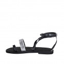 Woman's thong sandal with crossed strap in black and silver laminated leather heel 1 - Available sizes:  32, 42, 44