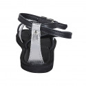 Sandalo infradito con cinturino incrociato in pelle nera e laminata argento tacco 1 - Misure disponibili: 32, 42, 44