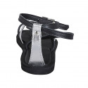 Sandalo infradito con cinturino incrociato in pelle nera e laminata argento tacco 1 - Misure disponibili: 32, 42