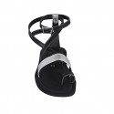 Sandalo infradito con cinturino incrociato in pelle nera e laminata argento tacco 1 - Misure disponibili: 32, 42