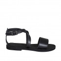 Sandale pour femmes avec courroie croisé en cuir noir talon 1 - Pointures disponibles:  32, 42, 43, 45