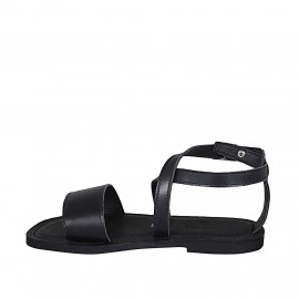 Sandale pour femmes avec courroie croisé en cuir noir talon 1 - Pointures disponibles:  32 2