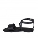Woman's sandal with crossed strap in black leather heel 1 - Available sizes:  32, 42, 43, 45
