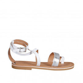 Woman's thong sandal with crossed strap in white and silver laminated leather heel 1 - Available sizes: 42, 43, 44