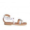 Woman's thong sandal with crossed strap in white and silver laminated leather heel 1 - Available sizes:  42, 43, 44