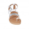 Sandale entredoigt pour femmes avec courroie croisé en cuir blanc et lamé argent talon 1 - Pointures disponibles:  33, 42, 43, 44