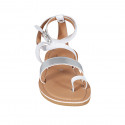 Woman's thong sandal with crossed strap in white and silver laminated leather heel 1 - Available sizes:  42, 43, 44