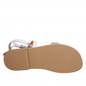 Woman's thong sandal with crossed strap in white and silver laminated leather heel 1 - Available sizes:  33, 42, 43, 44