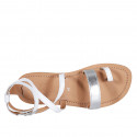 Woman's thong sandal with crossed strap in white and silver laminated leather heel 1 - Available sizes:  33, 42, 43, 44