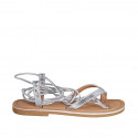 Woman's flip-flop gladiator sandal in silver laminated leather heel 1 - Available sizes:  34, 42, 43