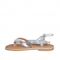 Woman's flip-flop gladiator sandal in silver laminated leather heel 1 - Available sizes:  34, 42, 43