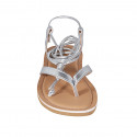 Sandalia de dedo estilo gladiador con cordones para mujer en piel laminada plateada tacon 1 - Tallas disponibles:  34, 42, 43