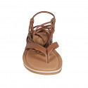 Woman's flip-flop gladiator sandal in tan brown leather heel 1 - Available sizes:  42
