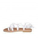 Sandalia de dedo estilo gladiador con cordones para mujer en piel blanca tacon 1 - Tallas disponibles:  44