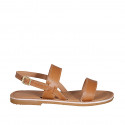 Woman's sandal in cognac brown leather heel 1 - Available sizes:  32, 42