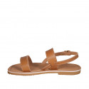 Woman's sandal in cognac brown leather heel 1 - Available sizes:  32, 42