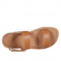 Sandale pour femmes en cuir cognac talon 1 - Pointures disponibles:  32, 42