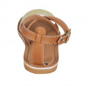 Sandalia para mujer con correa cruzada en piel cognac y piel imprimida amarillo tacon 1 - Tallas disponibles:  32, 42, 43, 44