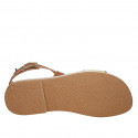 Sandale pour femmes avec courroie croisé en cuir cognac et cuir imprimé jaune talon 1 - Pointures disponibles:  32, 42, 43, 44