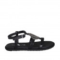 Woman's sandal in black printed leather with strap and rhinestones wedge heel 1 - Available sizes:  32, 33, 34, 42, 43