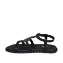Woman's sandal in black printed leather with strap and rhinestones wedge heel 1 - Available sizes:  32, 33, 42, 43
