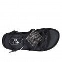 Woman's sandal in black printed leather with strap and rhinestones wedge heel 1 - Available sizes:  32, 33, 34, 42, 43