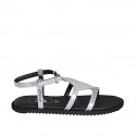 Sandalo da donna in pelle stampata laminata argento con cinturino e strass zeppa 1 - Misure disponibili: 32, 34, 42, 43