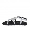 Sandalo da donna in pelle stampata laminata argento con cinturino e strass zeppa 1 - Misure disponibili: 32, 34, 42, 43