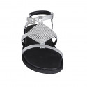 Woman's sandal in silver laminated printed leather with strap and rhinestones wedge heel 1 - Available sizes:  32, 34, 42, 43, 44, 46