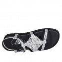 Woman's sandal in silver laminated printed leather with strap and rhinestones wedge heel 1 - Available sizes:  32, 34, 42, 43, 44, 46