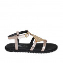 Sandalo da donna in pelle stampata laminata rame con cinturino e strass zeppa 1 - Misure disponibili: 32, 33, 34, 42, 43, 44, 46