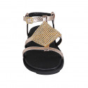 Woman's sandal in copper laminated printed leather with strap and rhinestones wedge heel 1 - Available sizes:  32, 33, 34, 42, 43, 44, 46