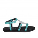 Sandale pour femmes en cuir imprimé lamé turquoise avec courroie et strass talon compensé 1 - Pointures disponibles:  32, 33, 34, 42, 43, 44, 45, 46