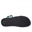 Sandale pour femmes en cuir imprimé lamé turquoise avec courroie et strass talon compensé 1 - Pointures disponibles:  32, 33, 34, 42, 43, 44, 45, 46