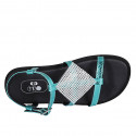 Sandale pour femmes en cuir imprimé lamé turquoise avec courroie et strass talon compensé 1 - Pointures disponibles:  32, 33, 34, 42, 43, 44, 45, 46